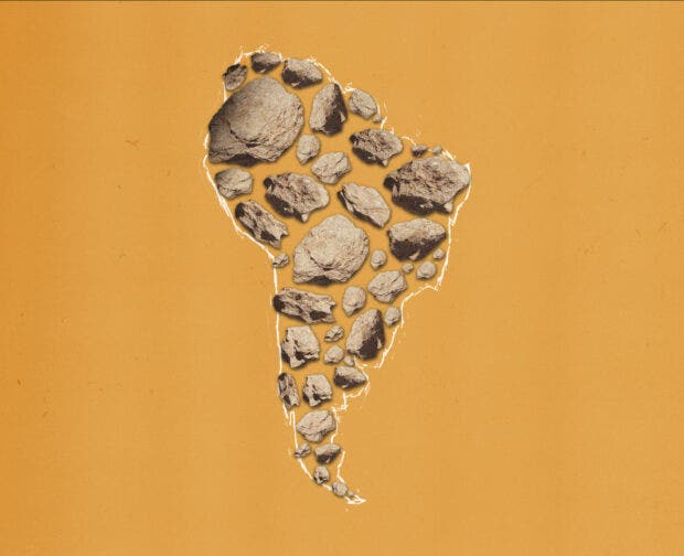 a collection of rocks in the shape of south america on a designed background