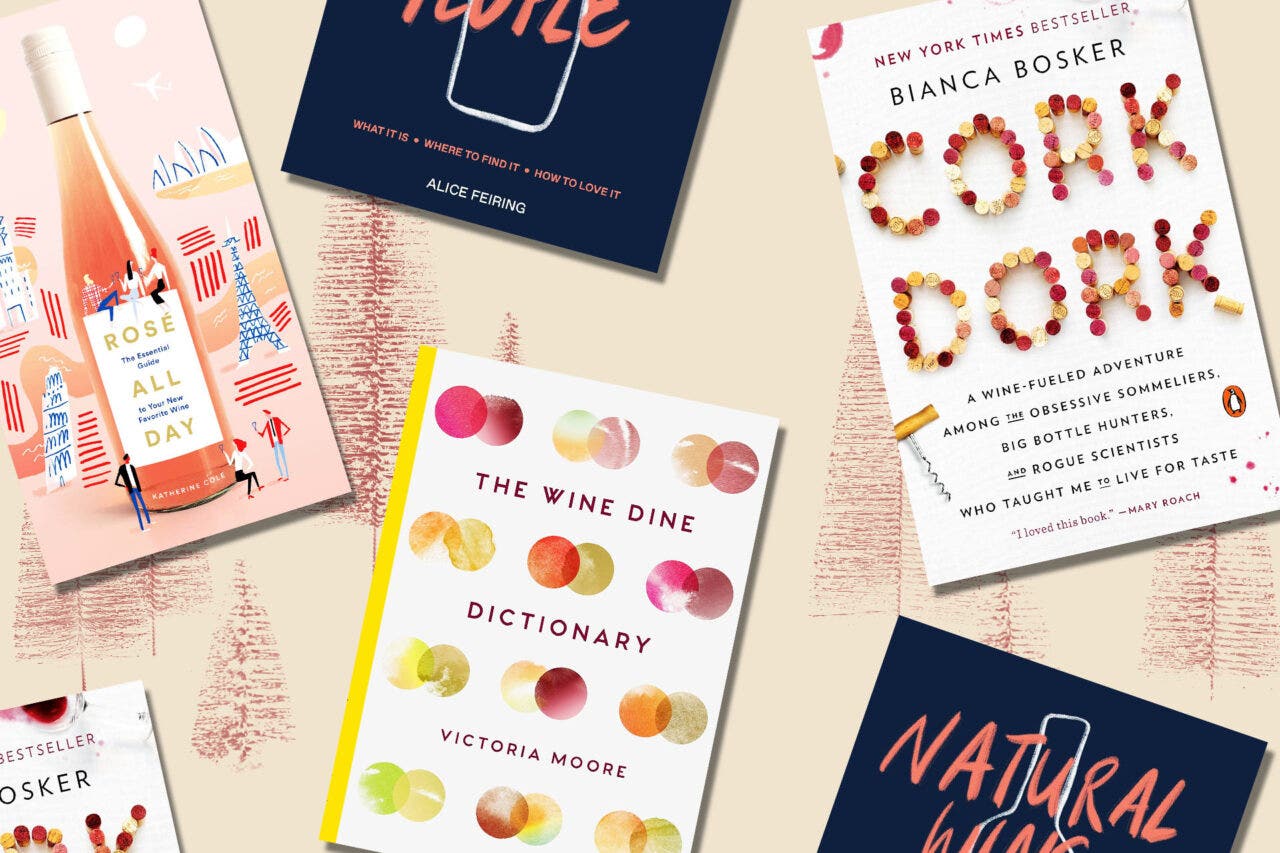 Wine books on a designed background