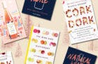 Wine books on a designed background