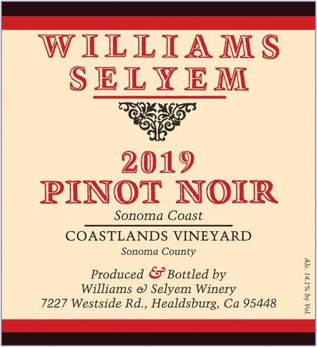 Williams Selyem 2019 Coastlands Vineyard Pinot Noir (Sonoma Coast)
