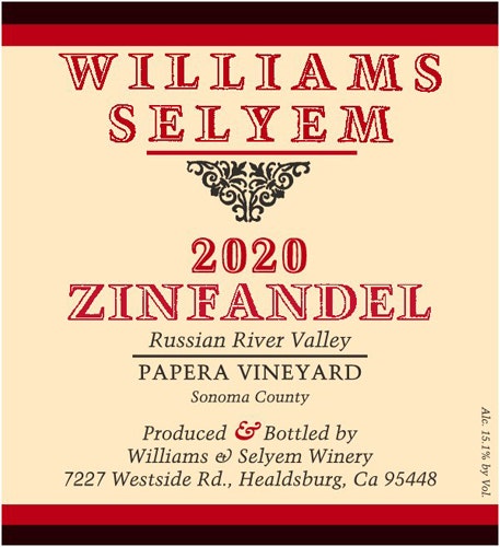 Williams Selyem 2020 Papera Vineyard Zinfandel (Russian River Valley)